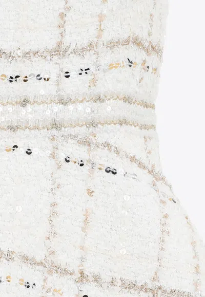 Shop Giambattista Valli Boucle Sequin-embellished Knee-length Dress In White