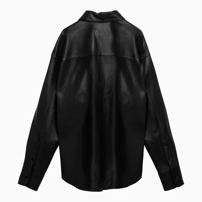 Shop Ami Alexandre Mattiussi Ami Paris Black Leather Long Sleeved Shirt