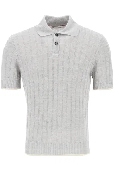 Shop Brunello Cucinelli Ribbed Knit Polo Shirt