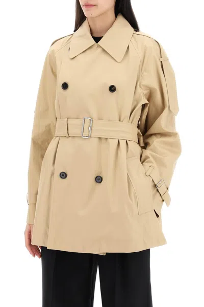 Shop Burberry Double Breasted Midi Trench Coat
