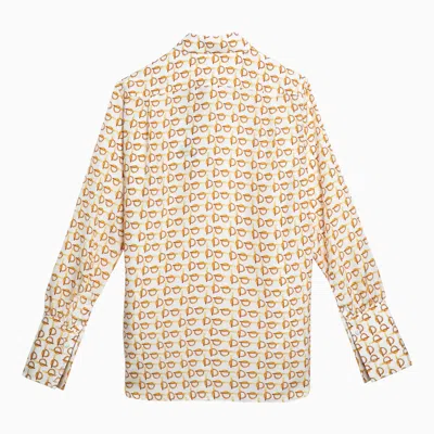 Shop Burberry White Shirt With Gold Silk Motif
