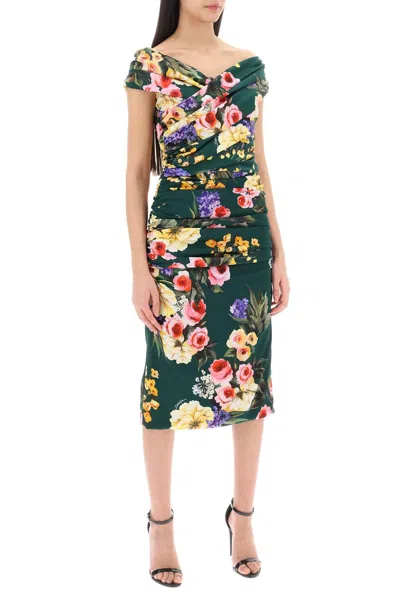Shop Dolce & Gabbana Rose Garden Draped Midi Dress