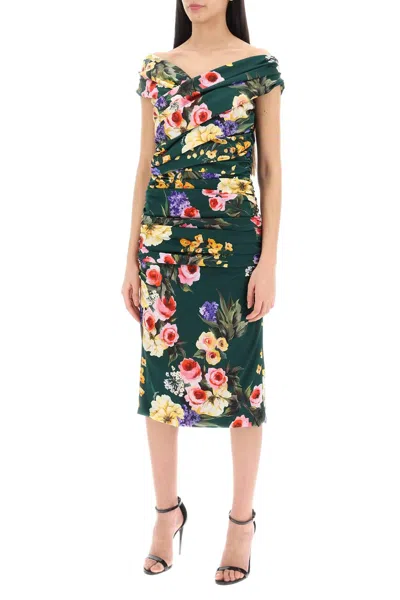 Shop Dolce & Gabbana Rose Garden Draped Midi Dress