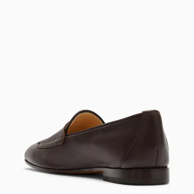 Shop Doucal's Brown Leather Double Buckle Loafer