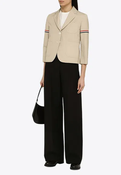Thom Browne Cropped Striped Grosgrain-trimmed Canvas Blazer In Beige