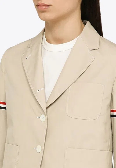 Thom Browne Cropped Striped Grosgrain-trimmed Canvas Blazer In Beige