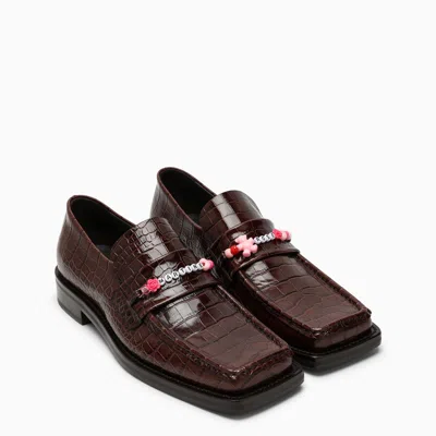 Shop Martine Rose Brown Crocodile Effect Moccasin With Beads