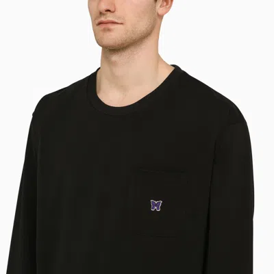 Shop Needles Black Crew Neck Sweatshirt With Embroidery