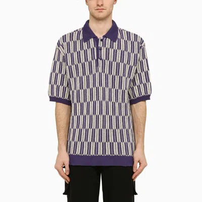 Shop Needles Purple And Grey Short Sleeved Polo Shirt