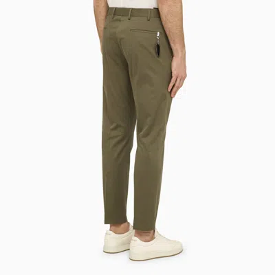 Shop Pt Torino Green Cotton Slim Trousers