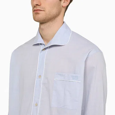 Shop Wales Bonner Light Blue Long Sleeved Shirt With Logo