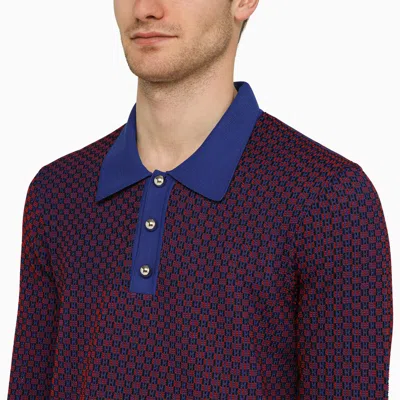 Shop Wales Bonner Red/blue/purple Jacquard Long Sleeved Polo Shirt