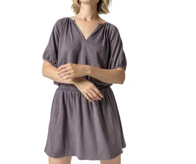 Shop Lilla P Elastic Waist Split Neck Dress In Pewter In Grey