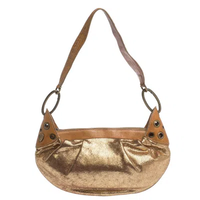 Shop Moschino Gold Iridescent Leather Shoulder Bag