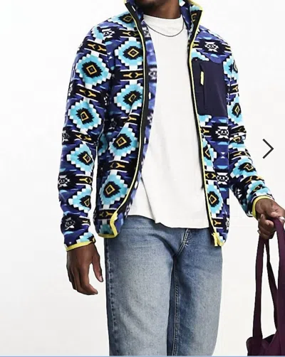 Shop Wesc Aztec-print Fleece Zip Jacket In Blue In Multi