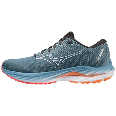 Shop Mizuno Men's Wave Inspire 19 Running Shoes - D/medium Width In Provincial Blue/white/light Orange In Grey