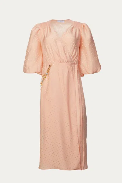 Shop Art Dealer Midi Dress With Chain In Peach Jacquard In Pink