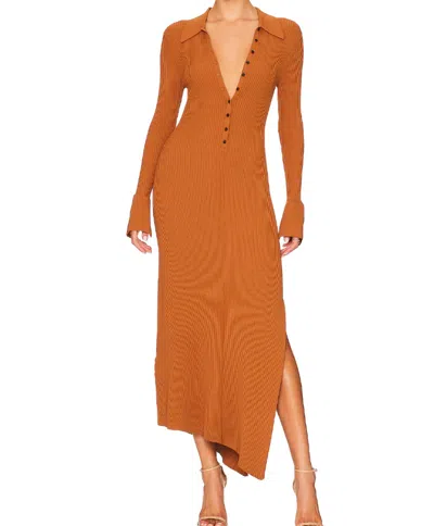 Shop A.l.c Lance Ribbed Polo Collar Midi Dress In Cognac In Brown