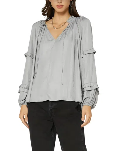 Shop Current Air Split Neck Long Sleeve Top In Grey Marble