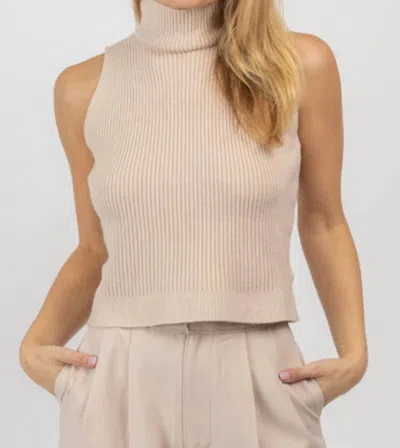 She + Sky Mock Neck Knit Tank In Light Taupe In Beige