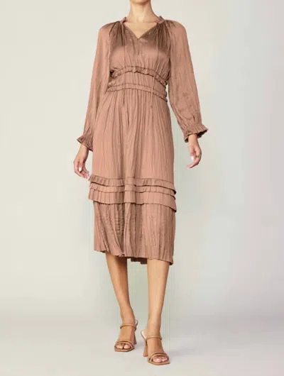 Shop Current Air Long Sleeve Split Neck Long Dress In Dusty Clay In Beige