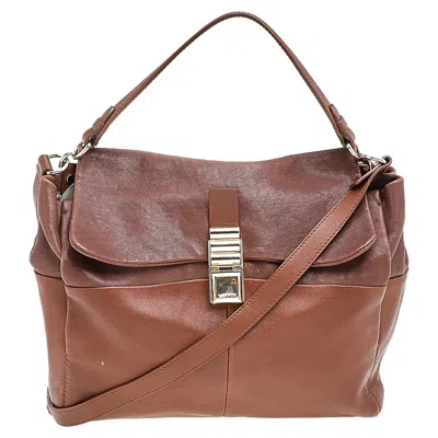 Shop Lanvin Leather Flap Shoulder Bag In Brown
