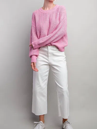 Shop Eesome Women's Jewel Crochet Knit Sweater In Bubble Pink