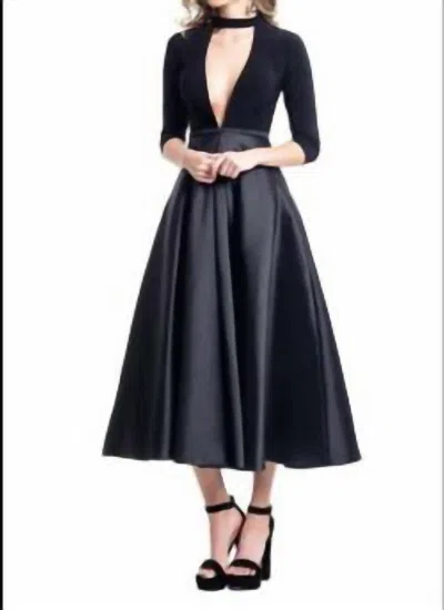 Shop Rachel Allan Chocker Knee Length Cocktail Dress In Black In Blue
