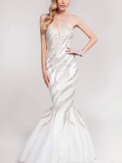 Shop Terani Couture Sequined Sweetheart Mermaid Gown In Ivory In Beige
