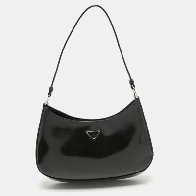 Shop Prada Brushed Leather Cleo Shoulder Bag In Black