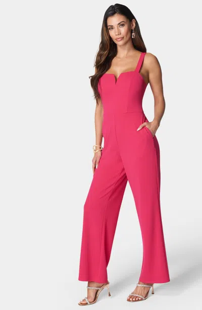 Bebe V Wire Core Jumpsuit In Pink