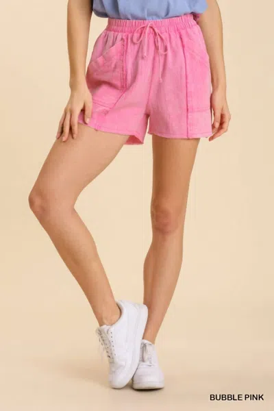 Shop Umgee Mineral Wash Drawstring Shorts In Bubble Pink