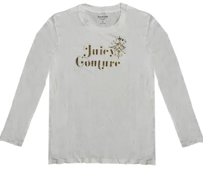 Shop Juicy Couture Women's Bleached Bone Traditional Bling Classic Long Sleeve T-shirt L In Ivory In White