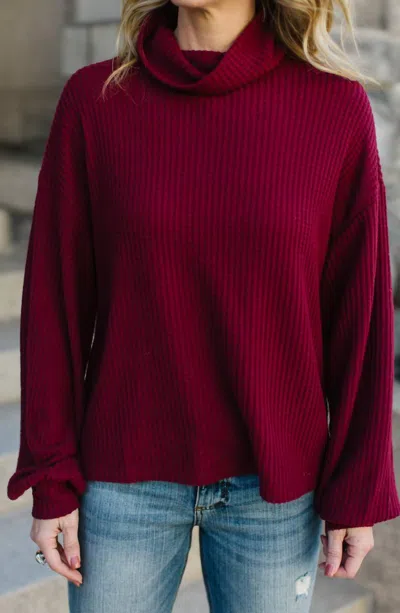SANCTUARY KLARA WAFFLE TURTLENECK SWEATER IN GARNET 