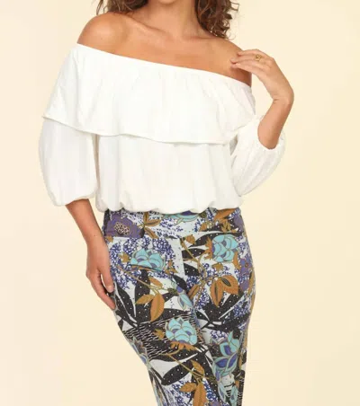 Shop Veronica M Off The Shoulder Ruffle Top In Ivory Cupro In White