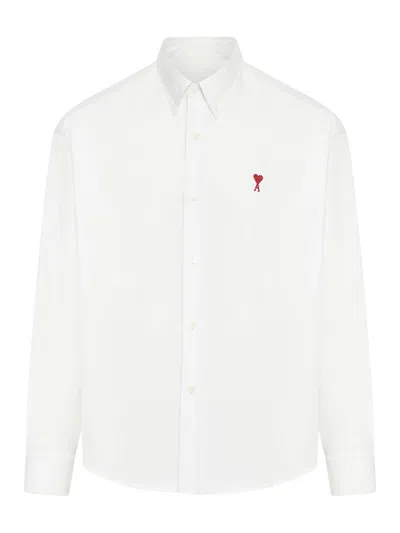 Shop Ami Alexandre Mattiussi Button Down Shirt Ami De Coeur In Striped Cotton Oxford. In Nude & Neutrals