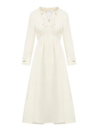 Shop Max Mara Linen And Silk Midi Dress In White