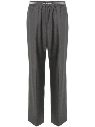 Shop Miu Miu Grisaille Wide-leg Trousers In Grey