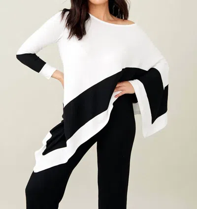 French Kyss Soft Stretch Asymmetrical Top In Bleach/black In White