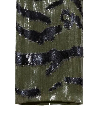 Shop Nili Lotan Bonne Zebra Sequin Skirt In Army Green/black