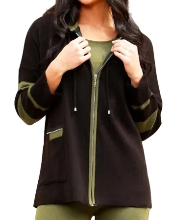 ANGEL APPAREL STRIPE ZIP PONCHO IN BLACK/SAGE 