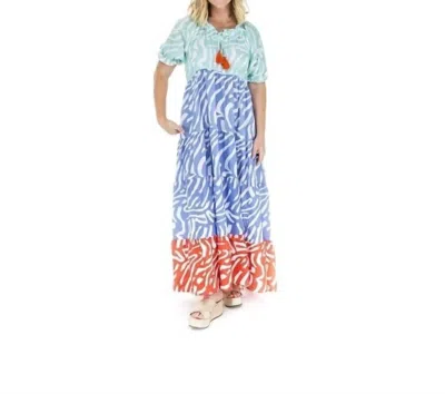 Briton Court Zebra Maxi Dress In Multi In Blue