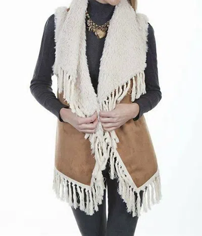 Scully Sherpa Lined Suede Fringe Vest In Multi In Beige