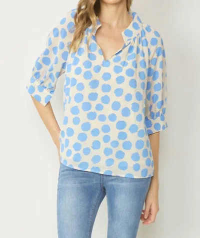 Shop Entro Polka Dot V-neckline Blouse In Cream /blue