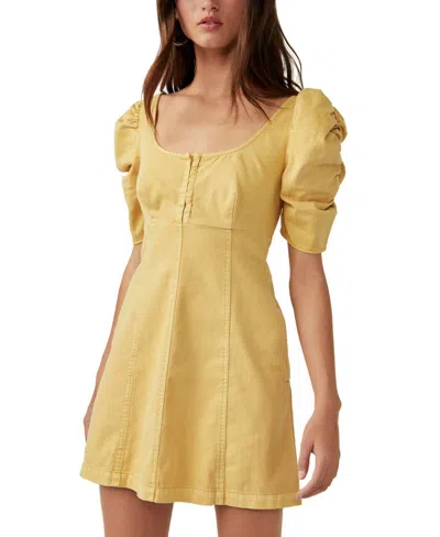 Shop Free People Cheyenne Denim Mini Dress In Sand Dune In Yellow