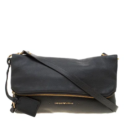 Shop Emporio Armani Leather Zip Flap Convertible Shoulder Bag In Grey
