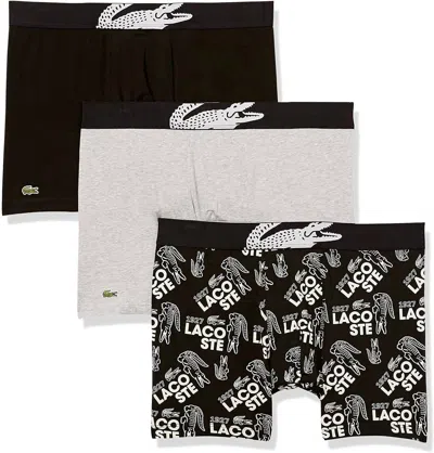 Shop Lacoste Men's Casual Cotton Stretch All Over  Boxer Briefs - 3 Pack In Multi In Black