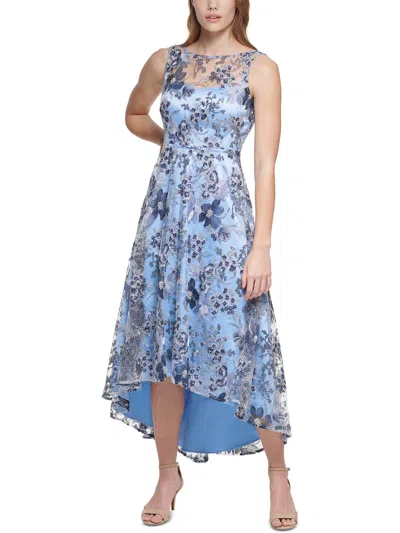 Shop Eliza J Petites Womens Embroidered High-lo Maxi Dress In Blue