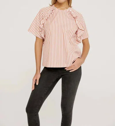 Shop Harshman Lucien Blouse In Brown Stripes In White