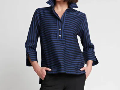 Shop Hinson Wu Aileen 3/4 Sleeve Stripe/gingham Combo Top In Sapphire/black In Blue